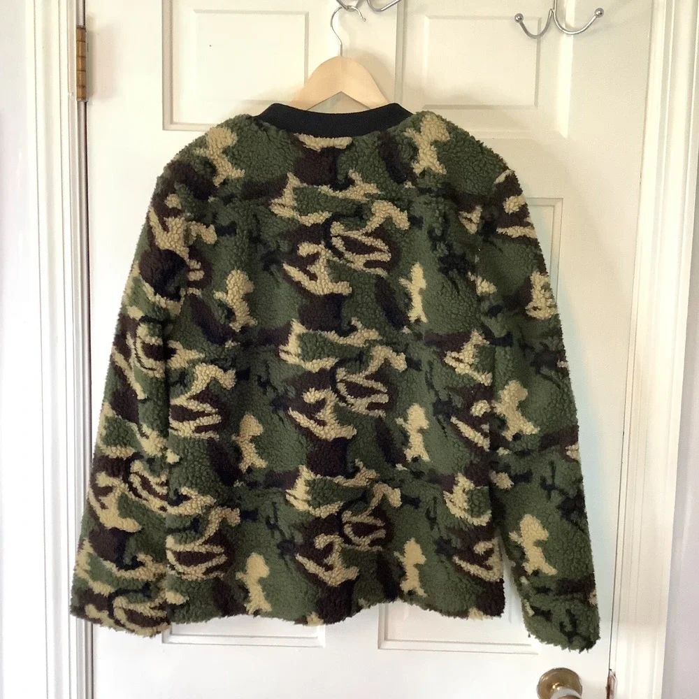 Sanctuary Camo Sherpa Jacket Full Zip Cozy Military Style ‎ Bomber Shacket XL